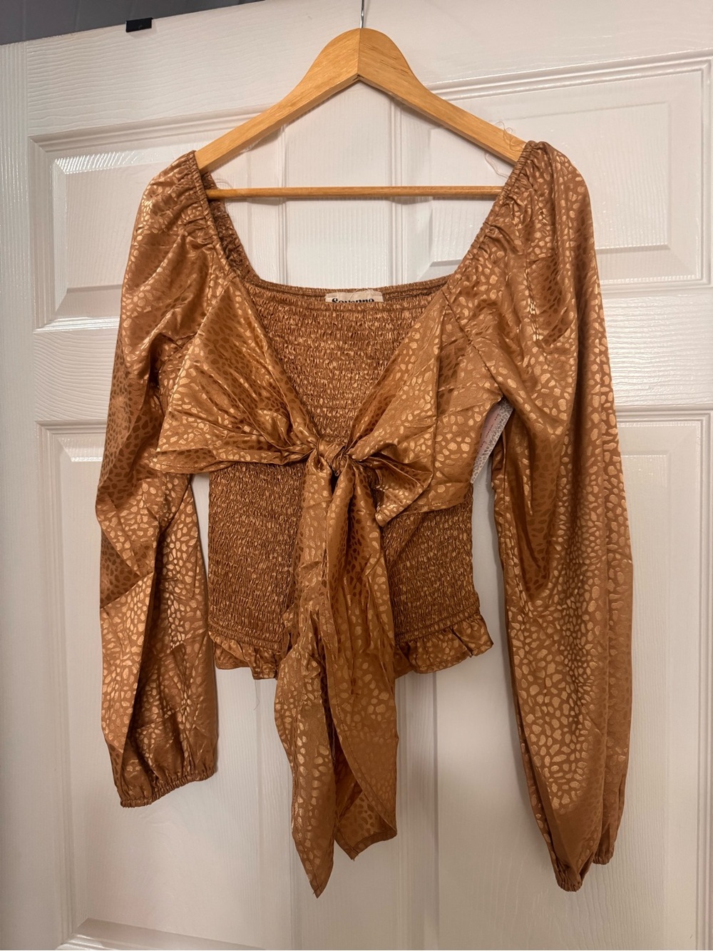 Savanna Jane Bronze Tie-Front Long Sleeve Blouse